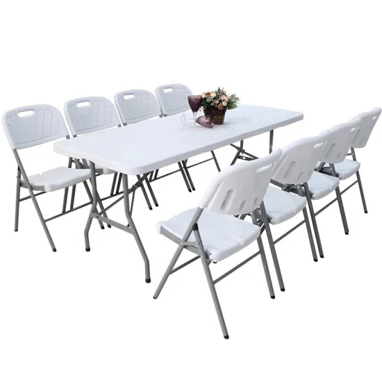 Mesa retangular dobrável de plástico branco resistente 4 pés 5 pés 6 pés 8 pés para eventos ao ar livre para festas