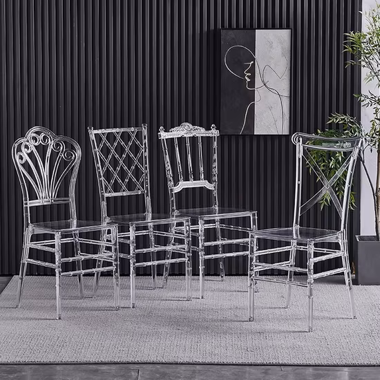 Preço barato por atacado cadeira de resina para aluguel para eventos de casamento Cadeira de plástico para hotel Cadeira de acrílico transparente