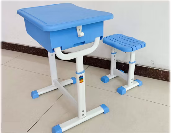 Mesa de estudo de armação de metal de plástico ajustável moderna única com cadeira para escola