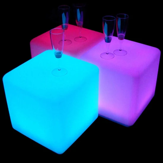 Cubo de luz decorativo portátil iluminado Luzes coloridas para jardim ao ar livre Banco de bar de plástico moderno